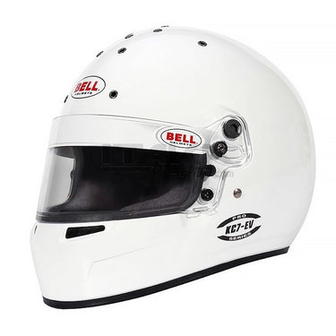 White Bell KC7-EV karting helmet with clear visor on a white background